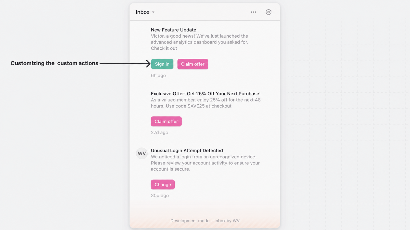 Customize the custom actions