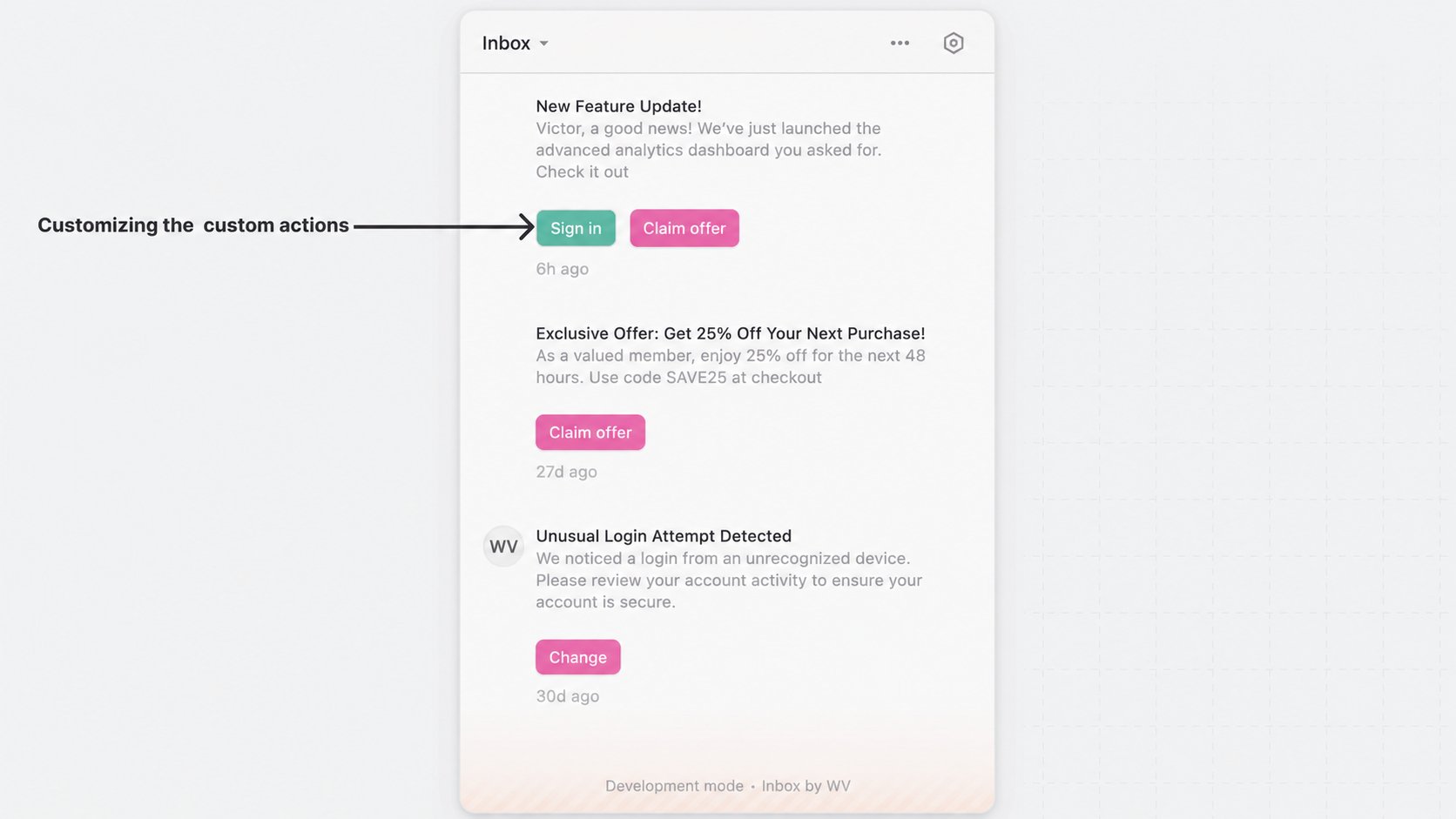 Customize the custom actions