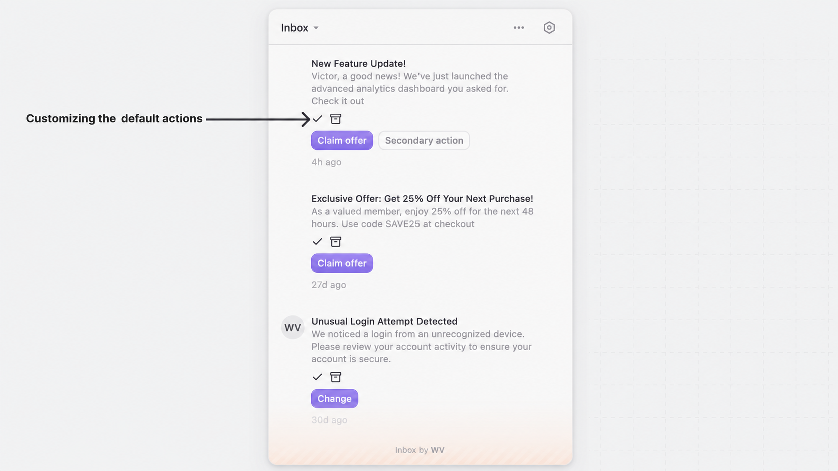 Customize the default actions