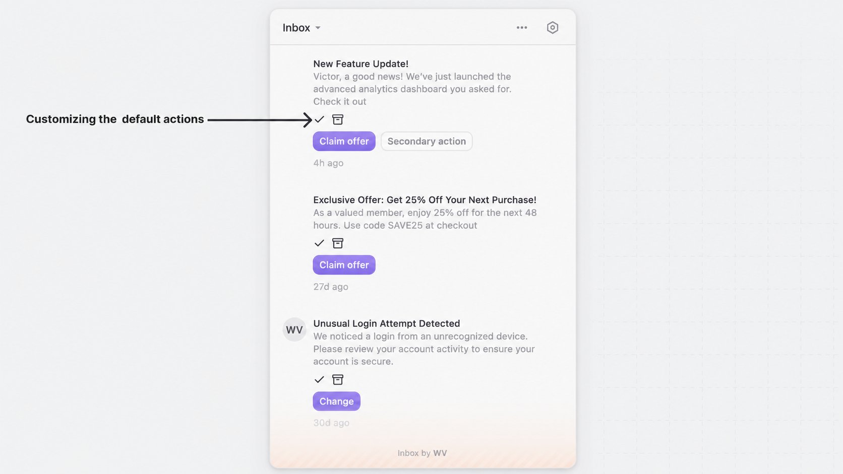 Customize the default actions