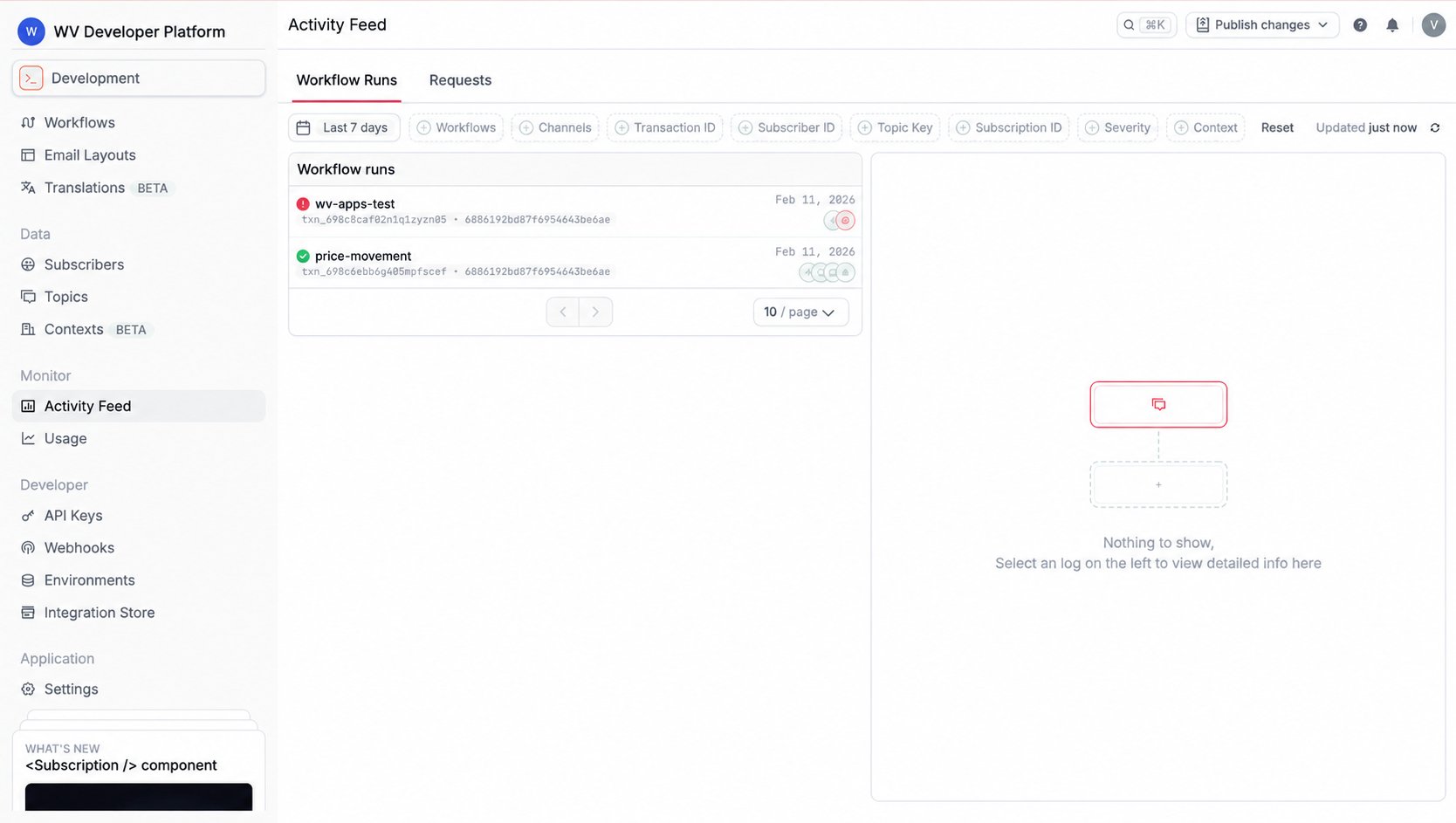 Workflow runs list