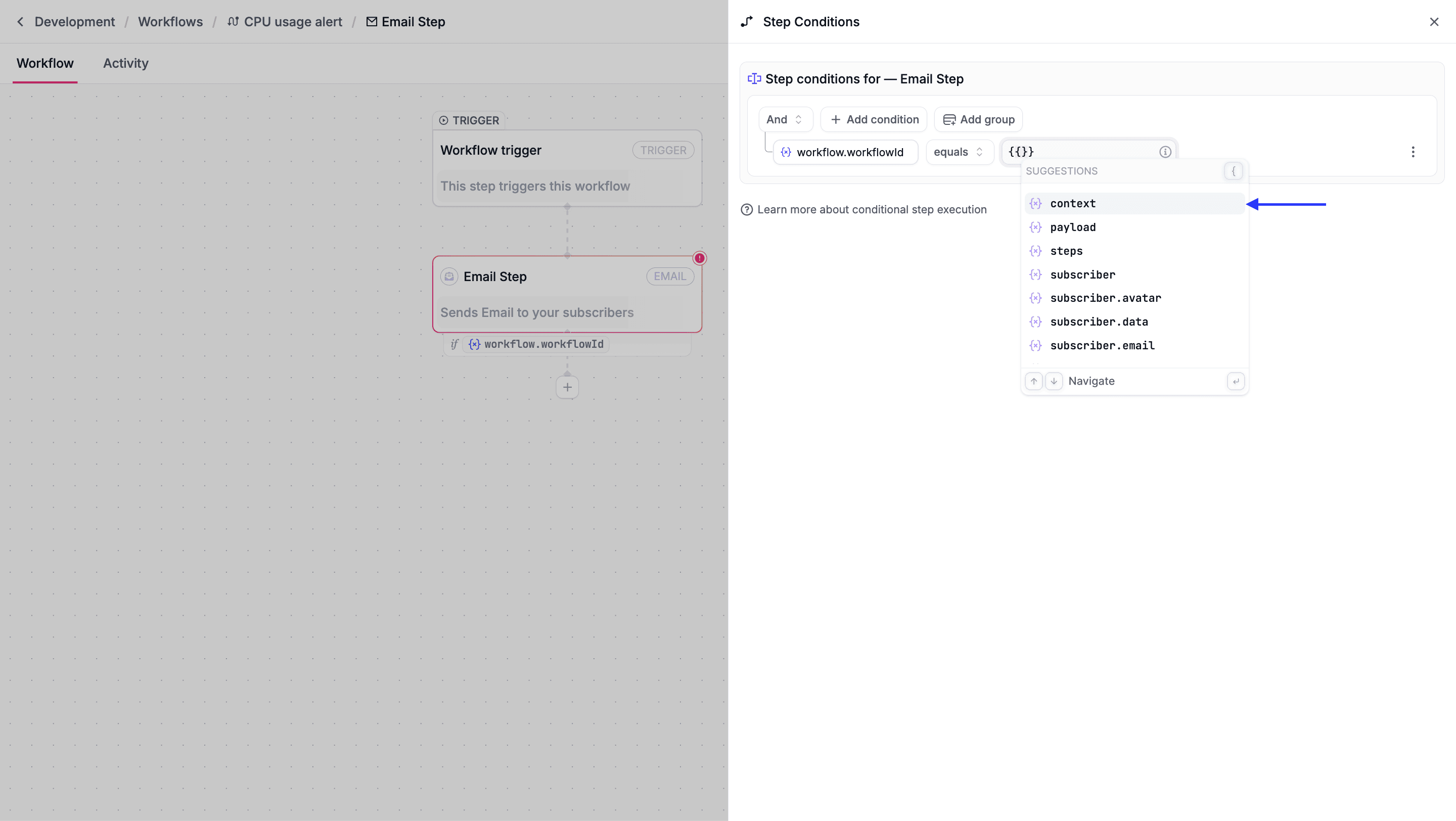 Context step conditions