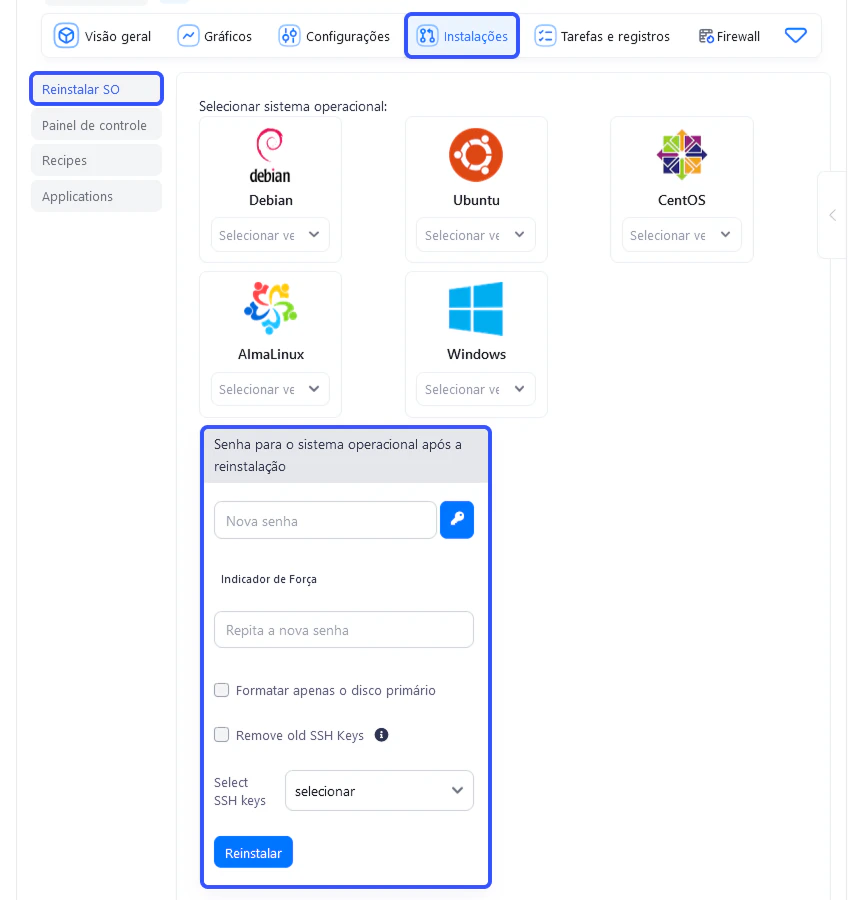 Painel de controle