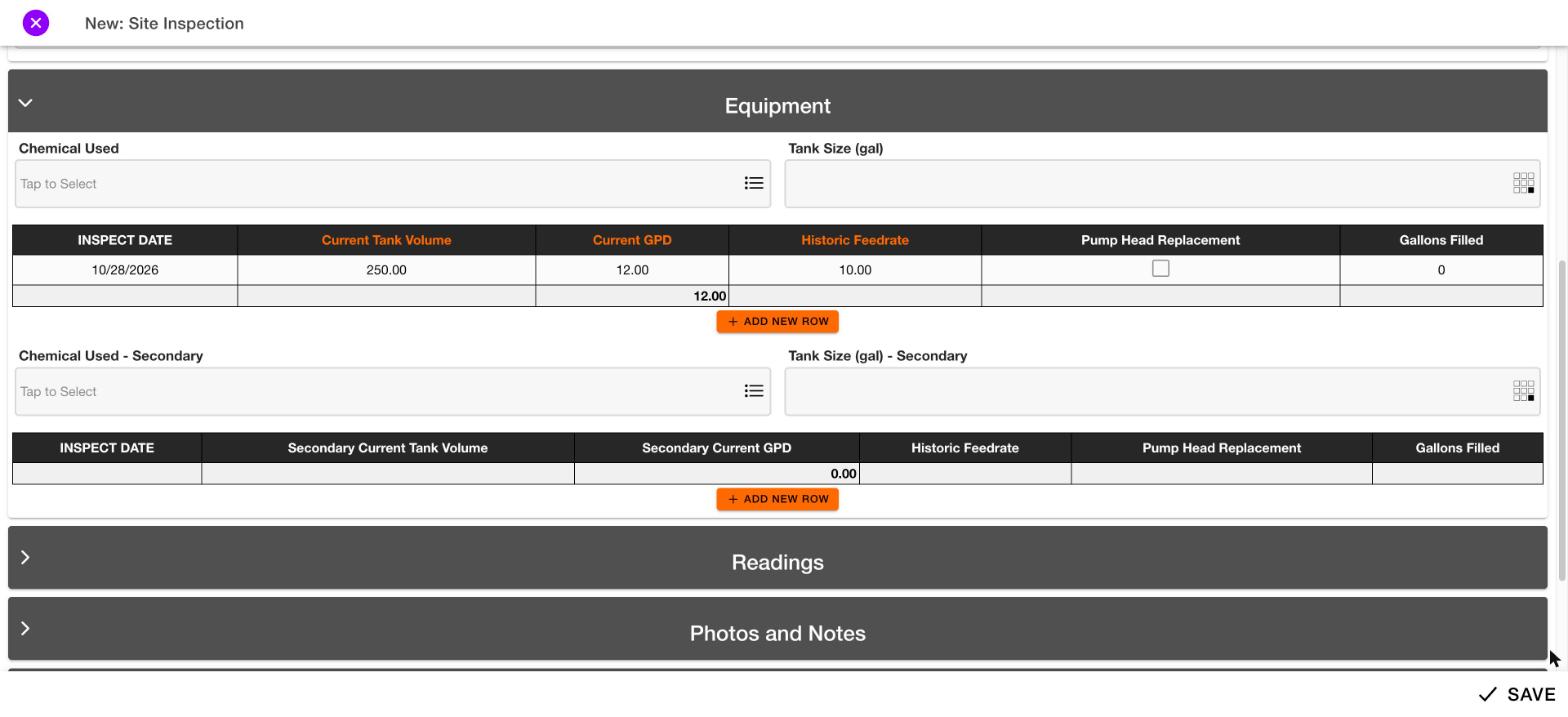 A data grid with several rows entered and a totals row at the bottom
