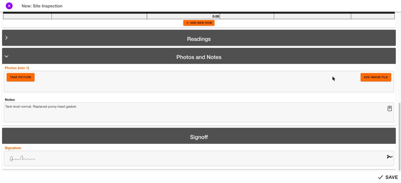 Notes field and a completed signature at the bottom of a form