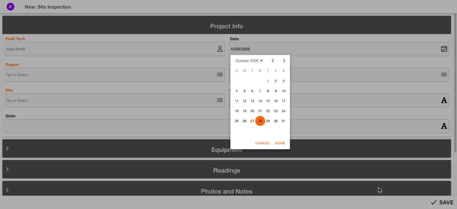 Calendar for picking a date, with Done and Cancel buttons