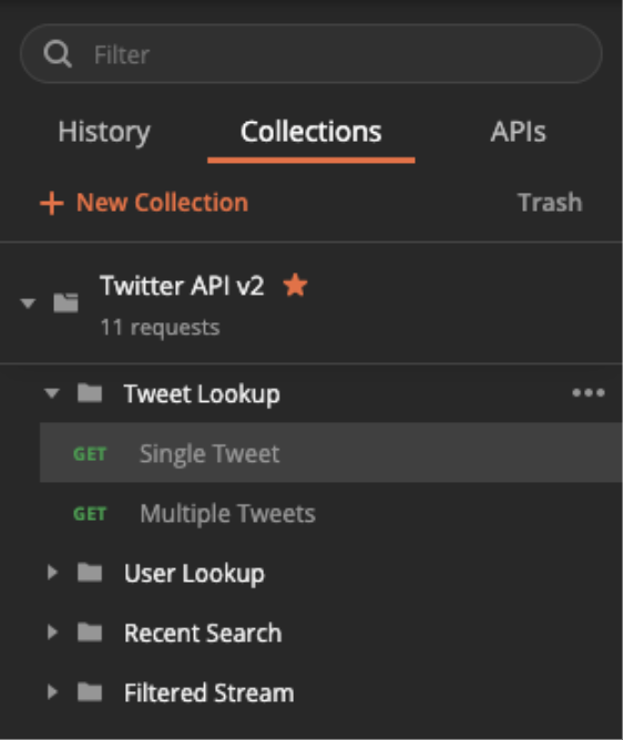 This image shows the "Single Posts" request selected under the "Post Lookup" dropdown in the "X API v2" section.