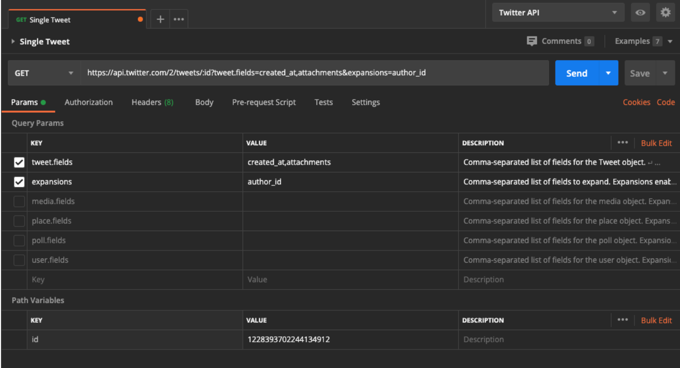 This image shows the "Params" table filled out based on the instructions included earlier in the page.