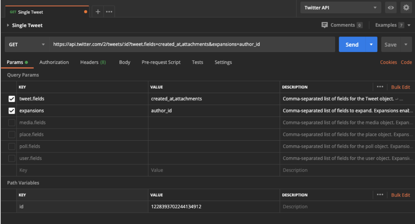 This image shows the "Params" table filled out based on the instructions included earlier in the page.