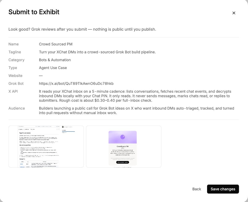 Preview of an Exhibit listing before it is submitted