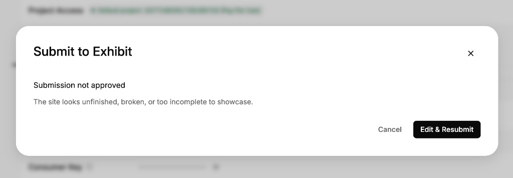 Submission not approved, with the reason the developer sees