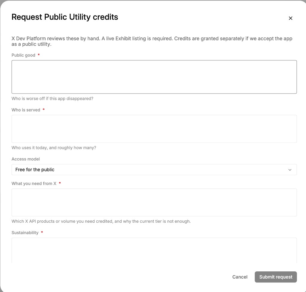 Public Utility credit request on a live Exhibit listing