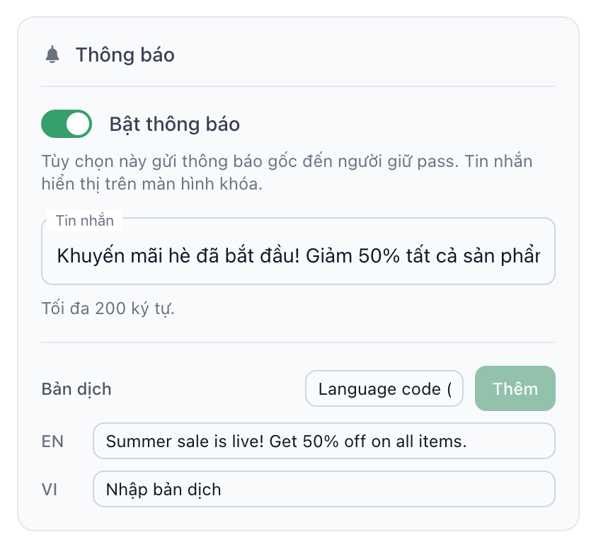 Sự kiện với thông báo