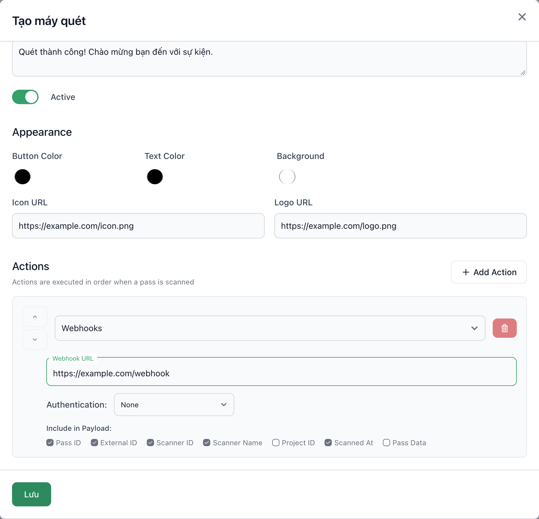 Hành động Webhooks