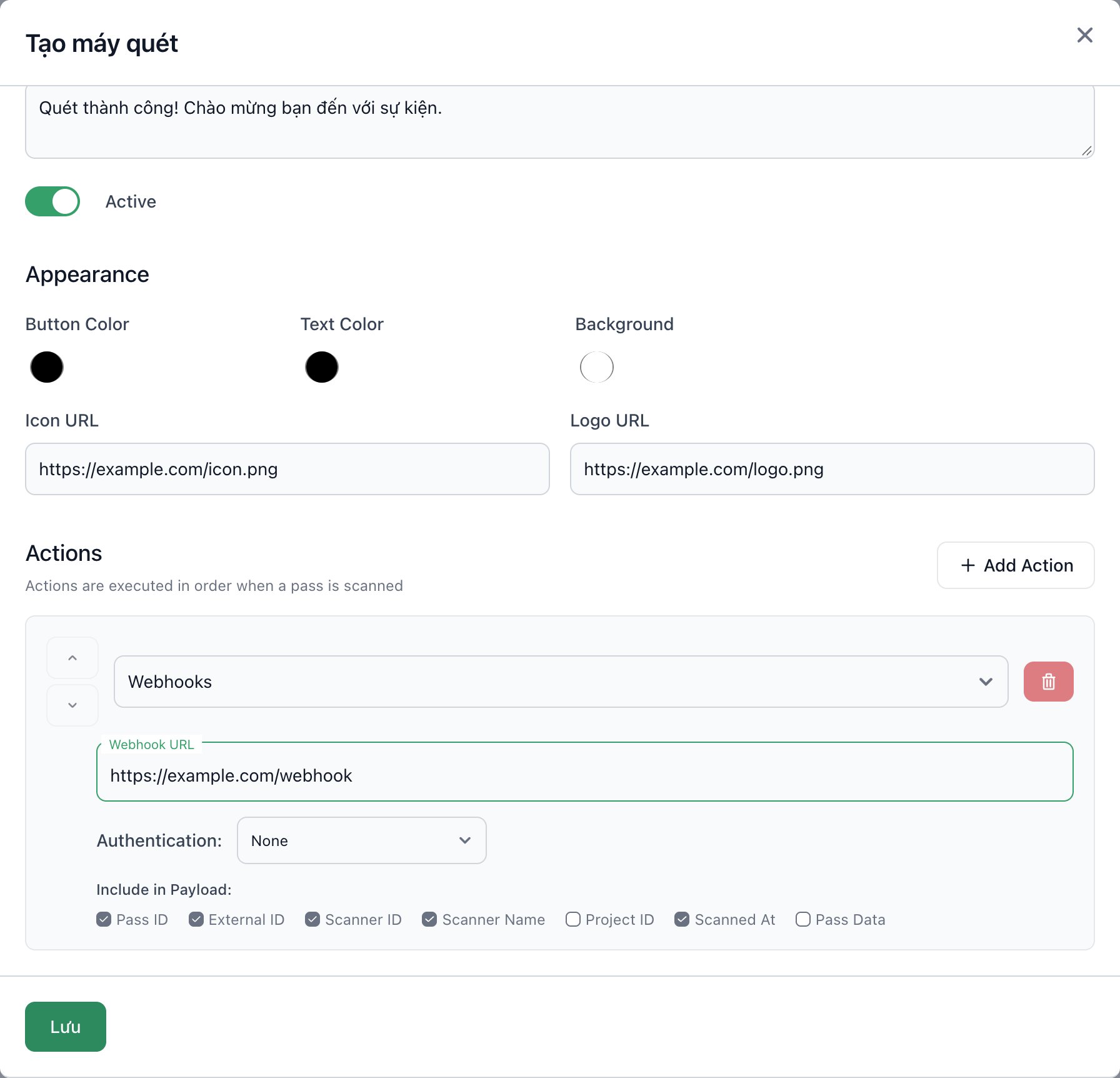 Hành động Webhooks