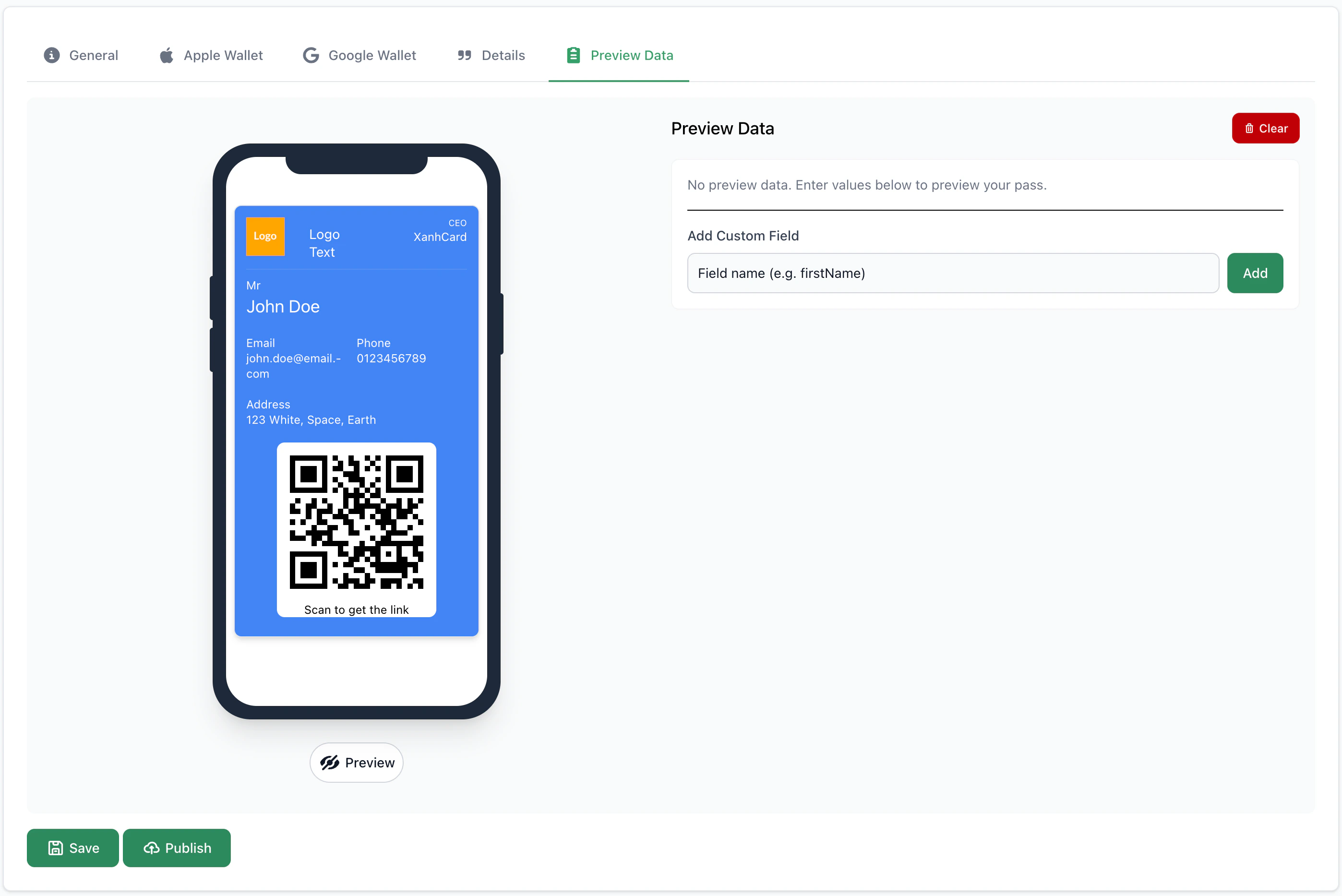 Tab Preview Data - trống