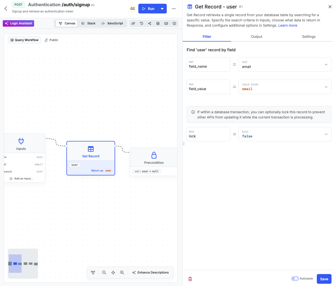 Building Visually with the Canvas View - Xano Documentation