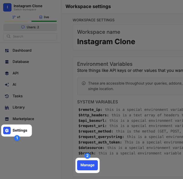 Environment Variables - Xano Documentation