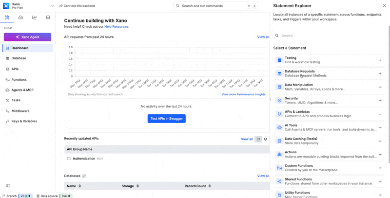 Using Xano's statement explorer