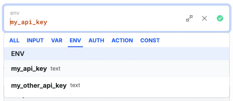 Selecting an environment variable in the visual builder