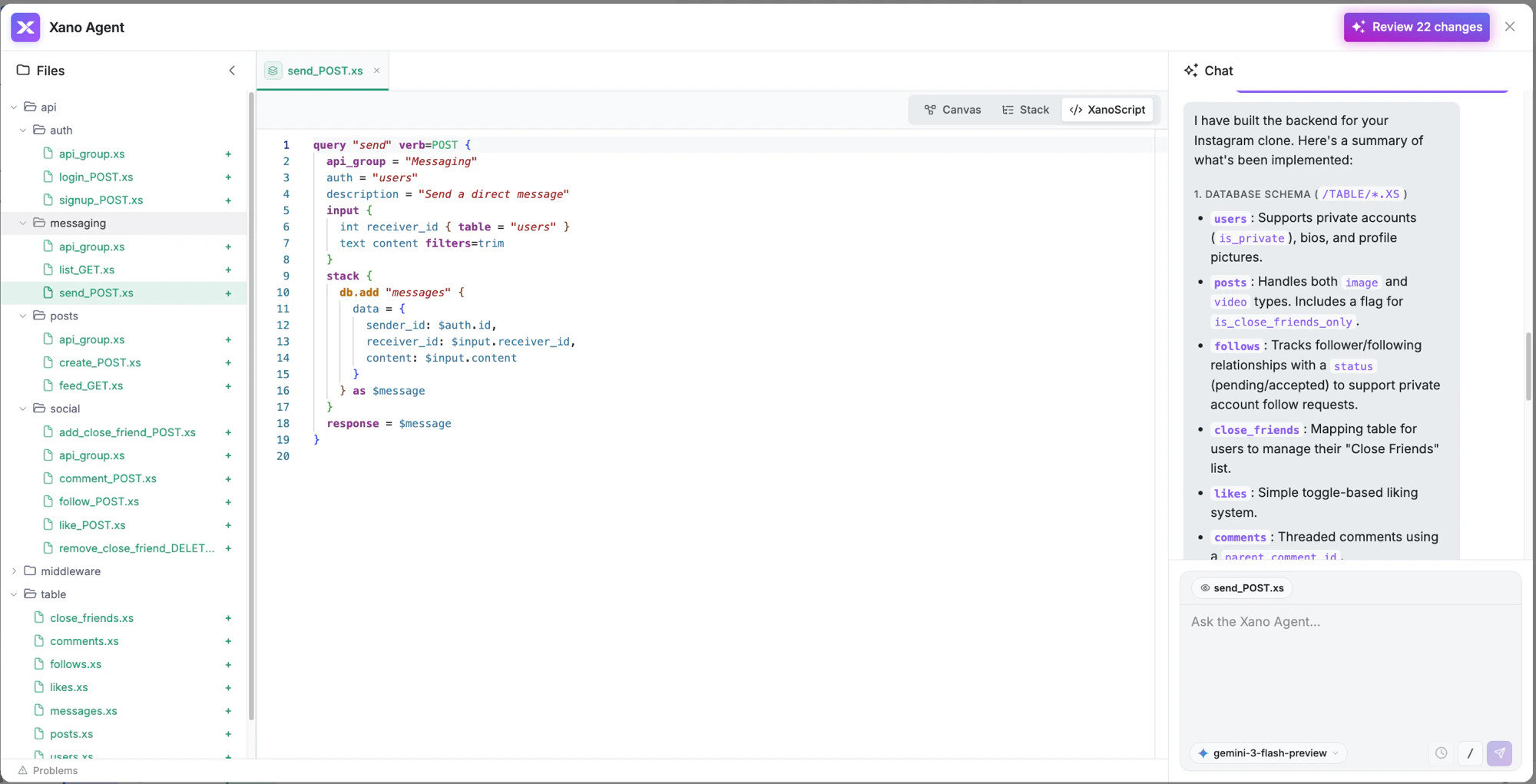 Xano Agent code view