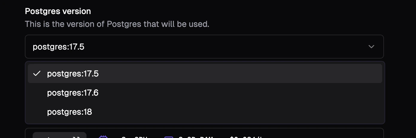 Choose Postgres 18 for your main branch