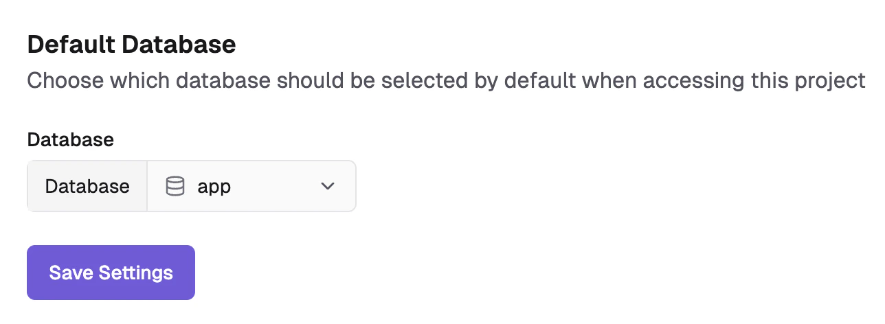 Default database selection interface