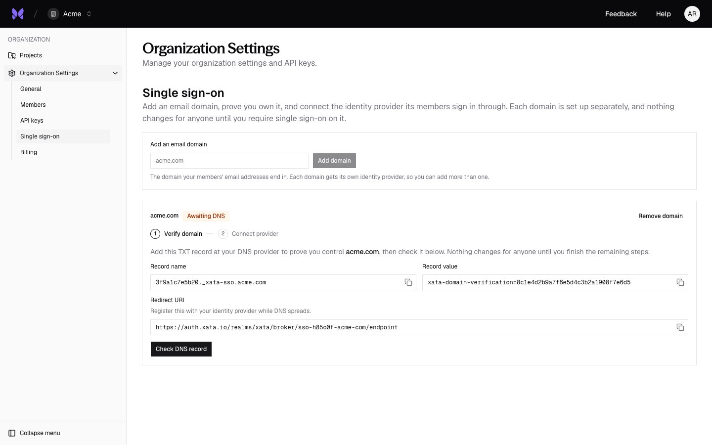 Domain awaiting DNS verification
