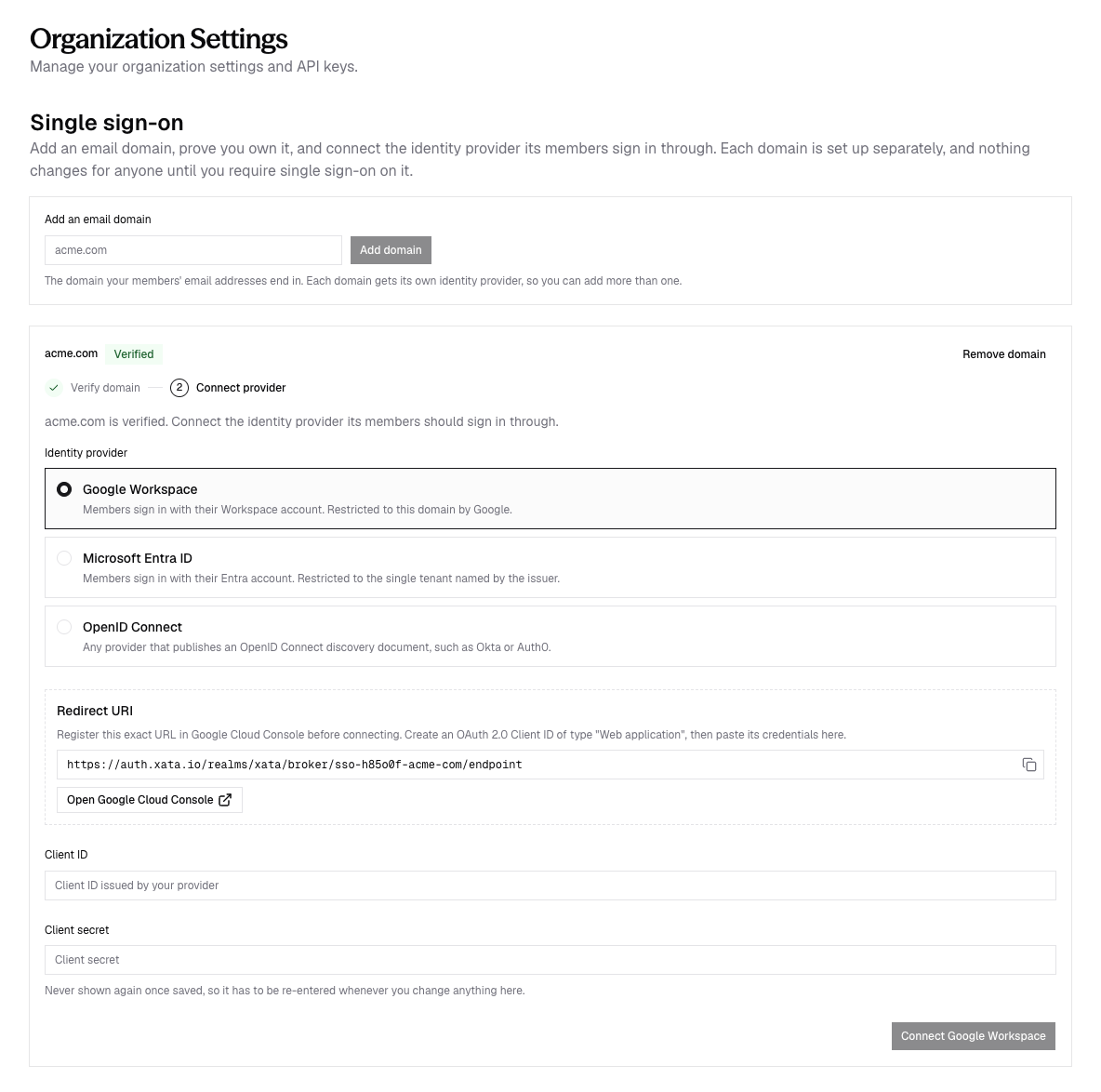 Connect an identity provider
