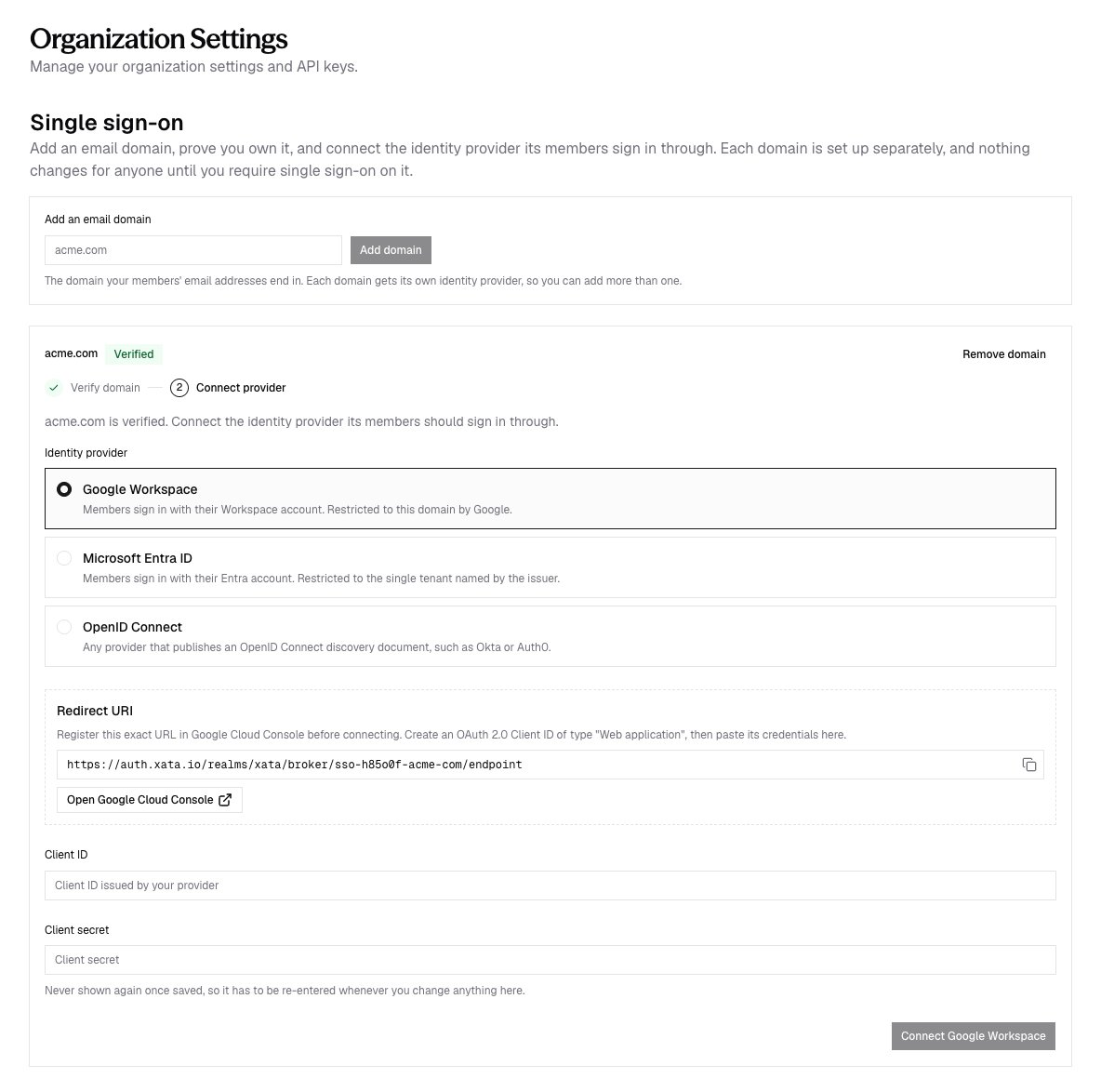 Connect an identity provider