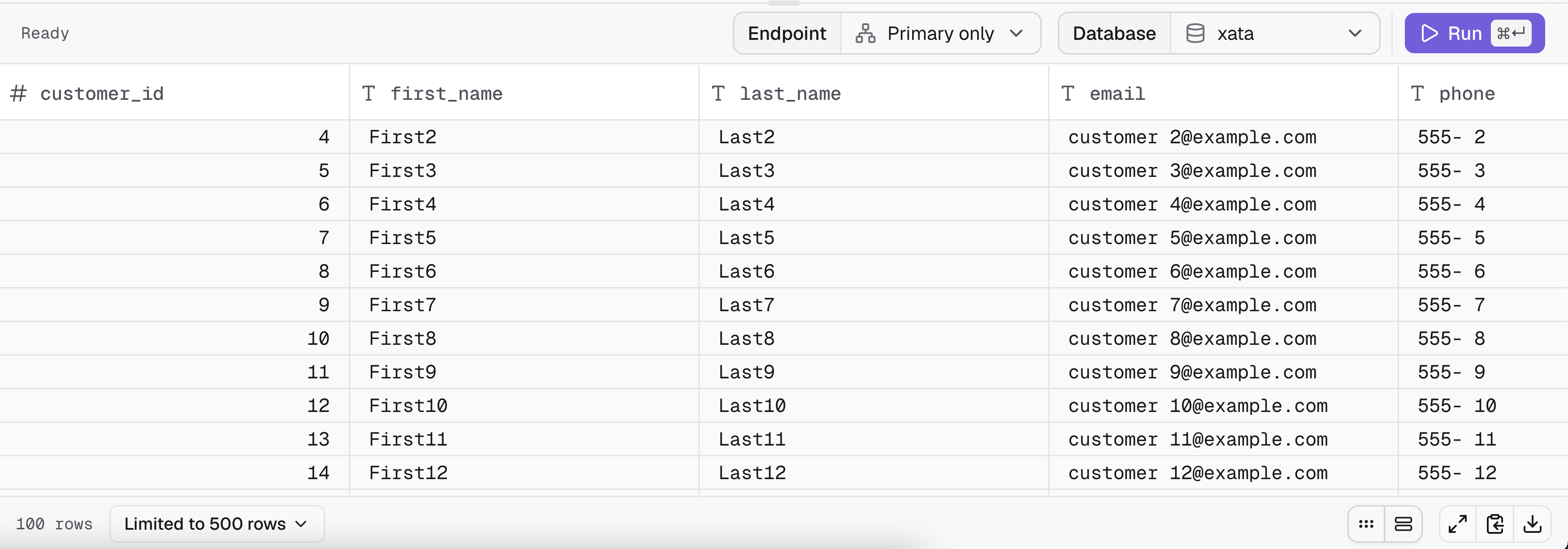 Query results panel