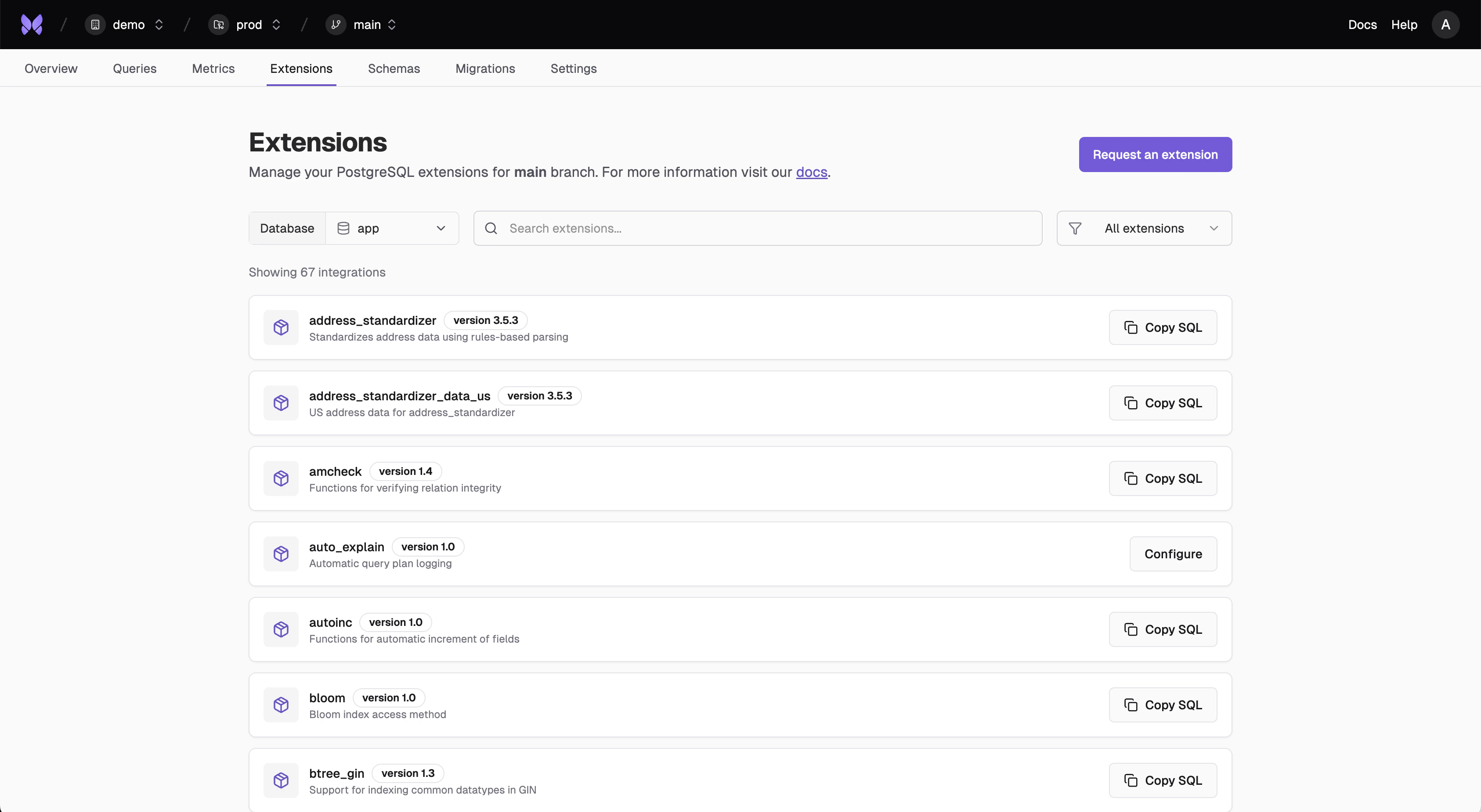 View avaiable extensions in console