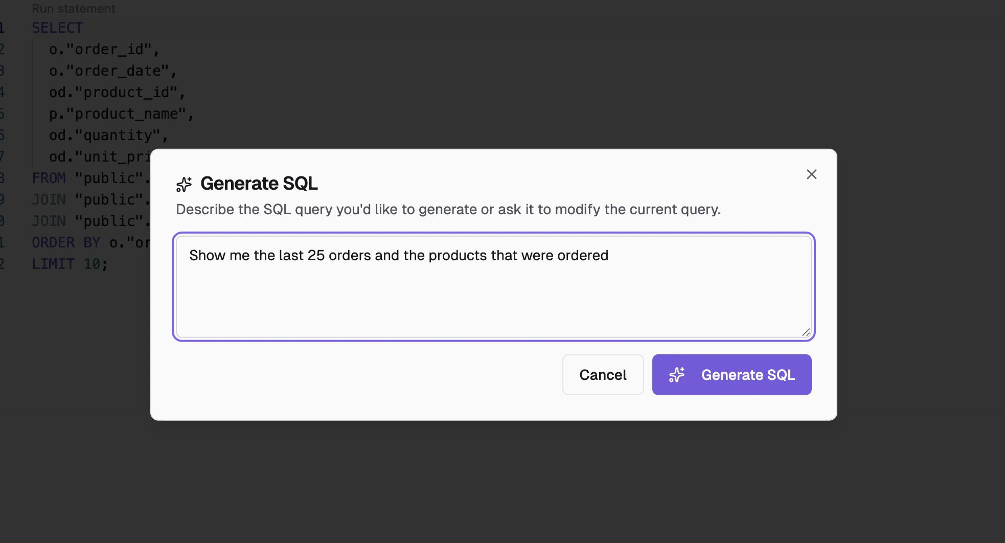 Generate SQL with AI