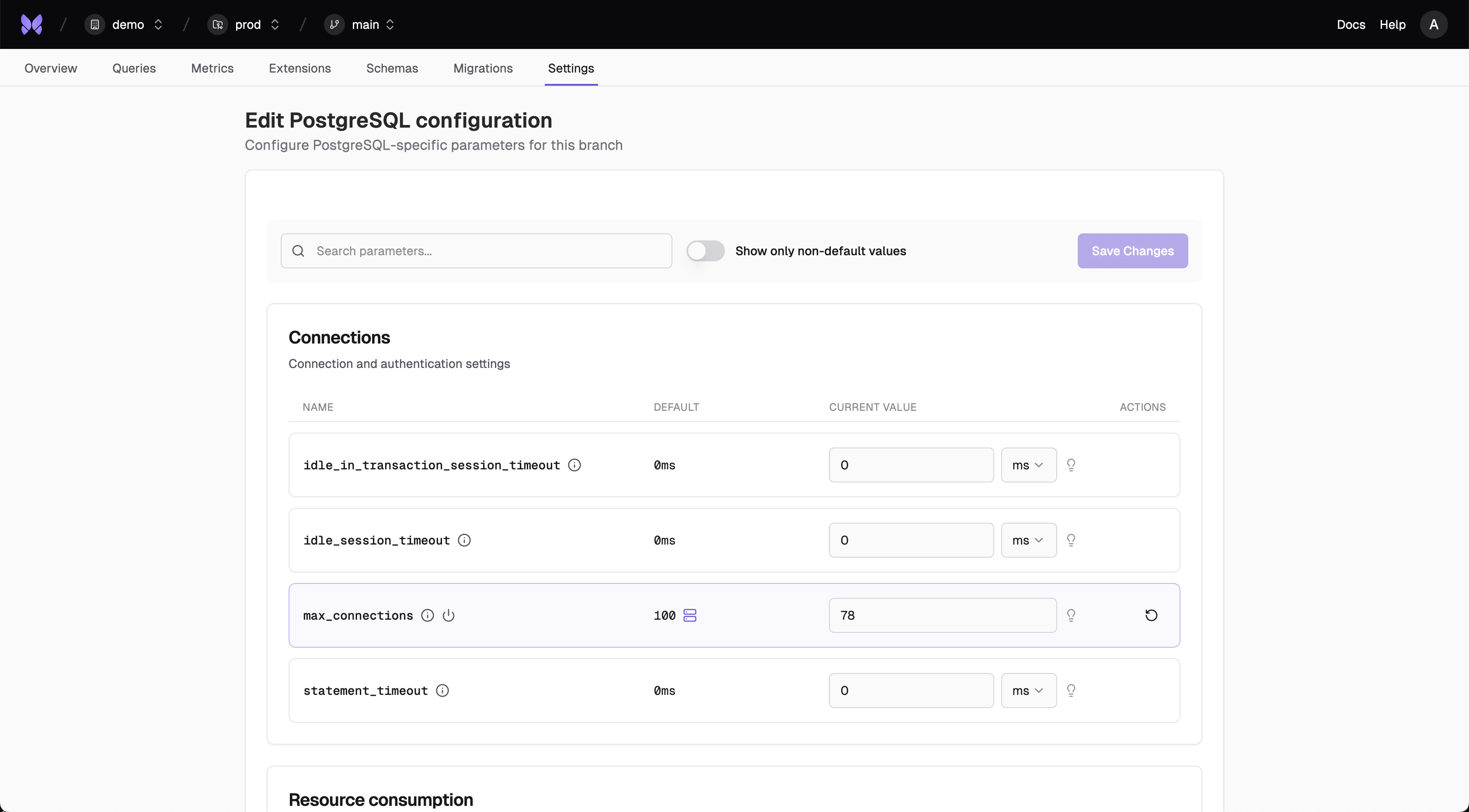 Update PostgreSQL config directly from console