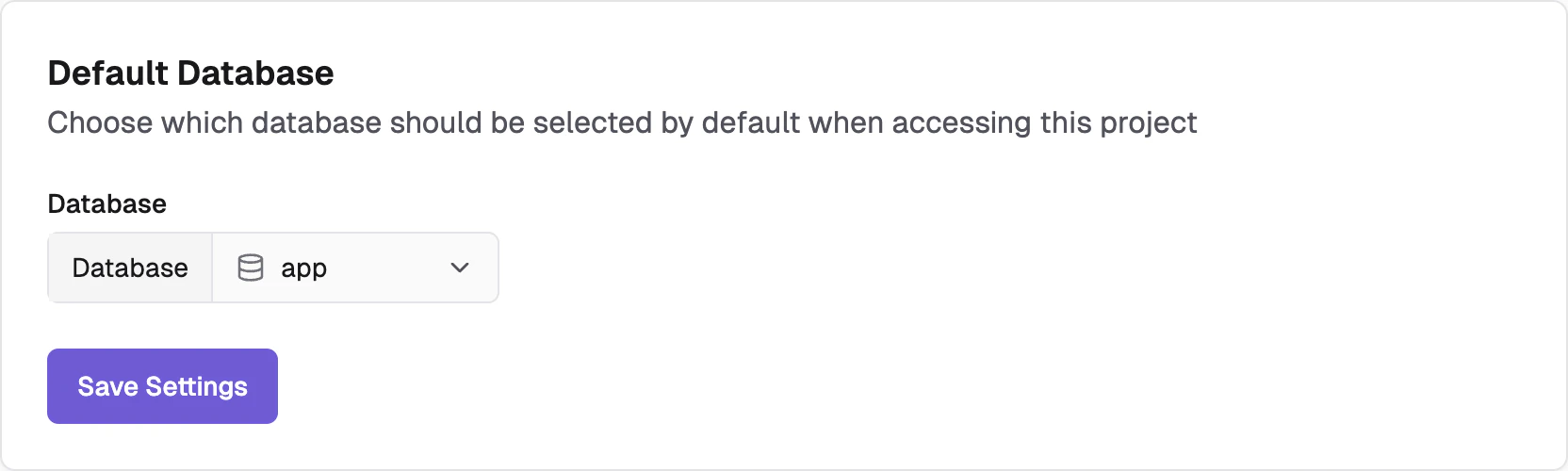 Select a default database for your project