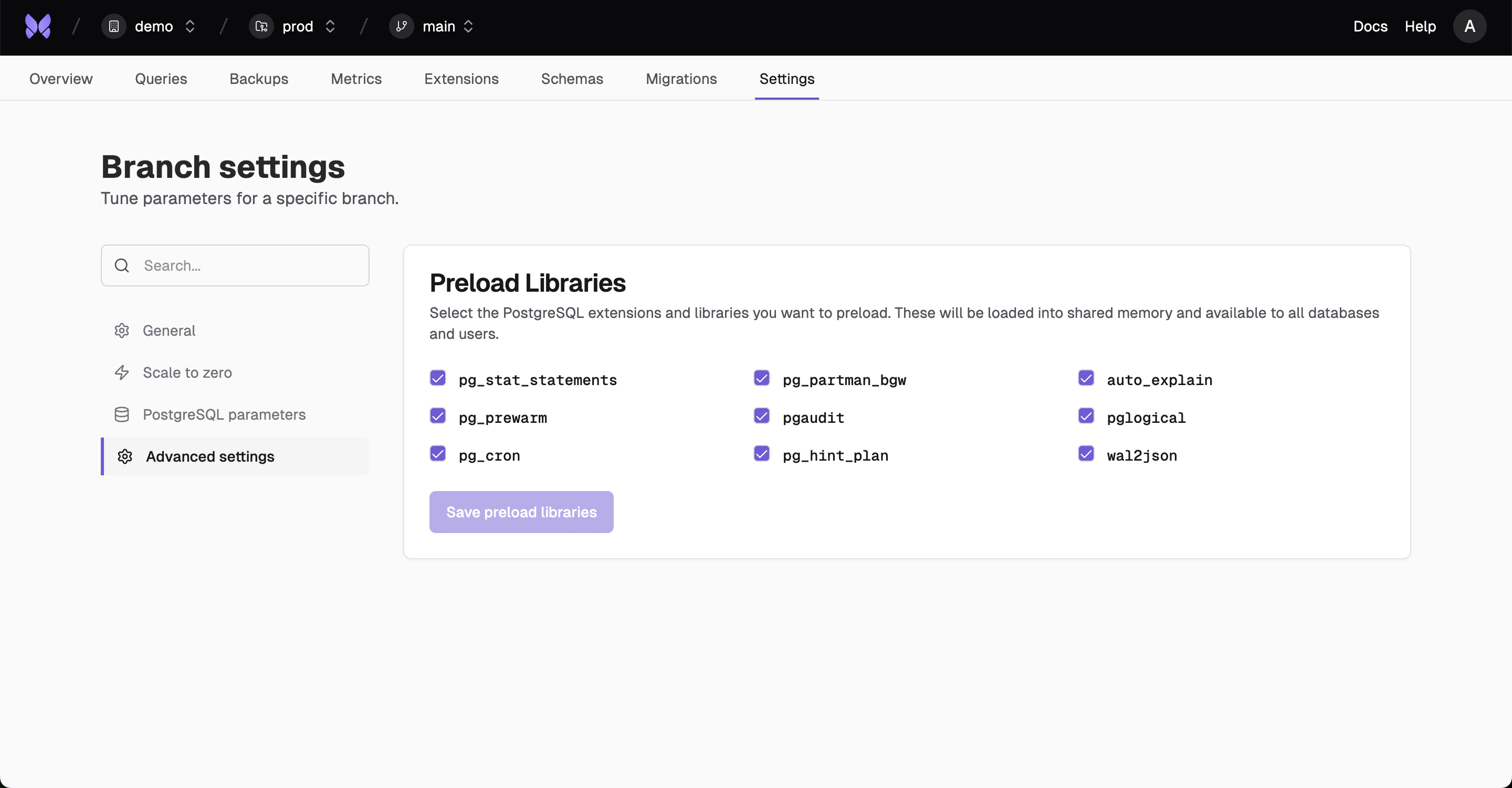 Preload libraries to a branch