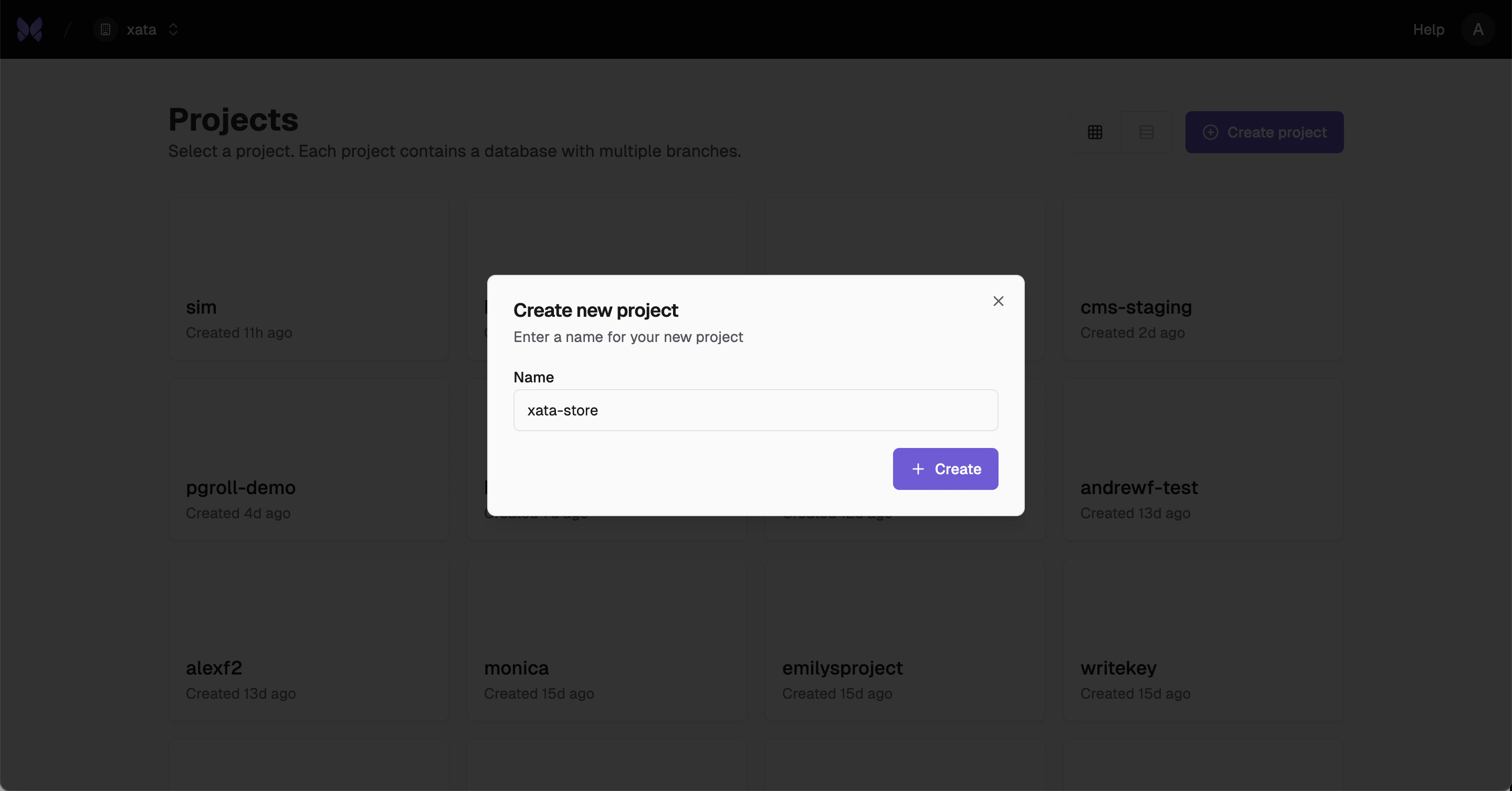 Create project page