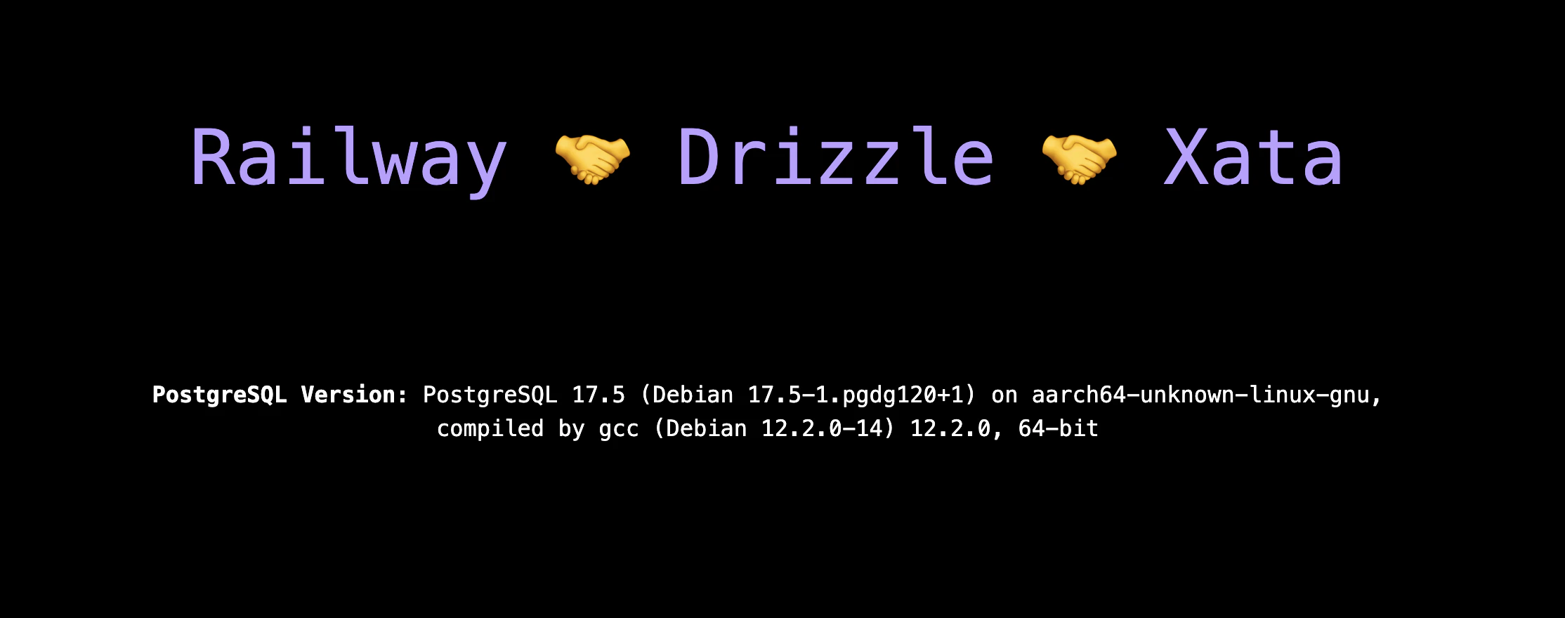 Railway template success page showing PostgreSQL version and deployment confirmation