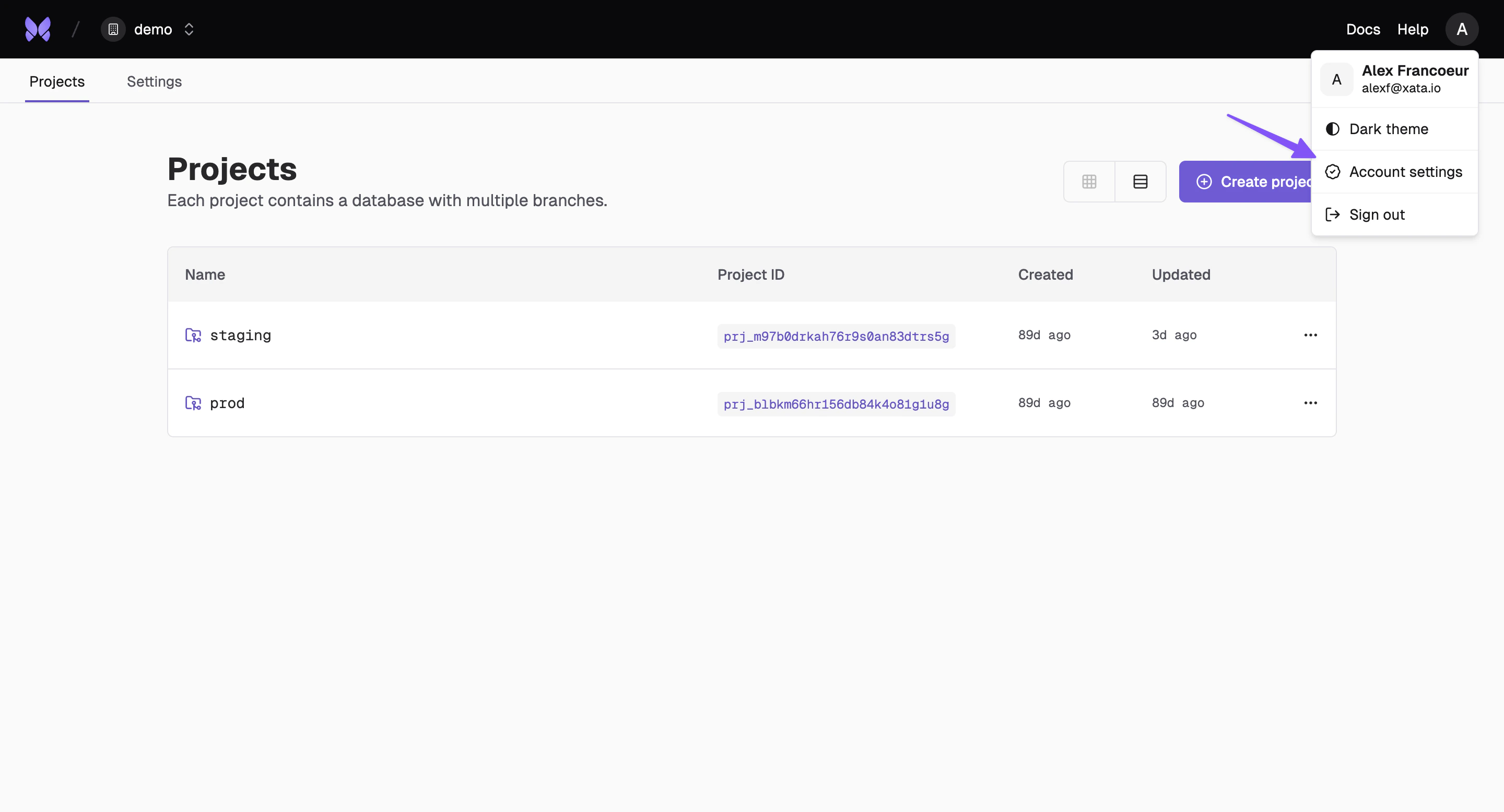 Account settings navigation overview