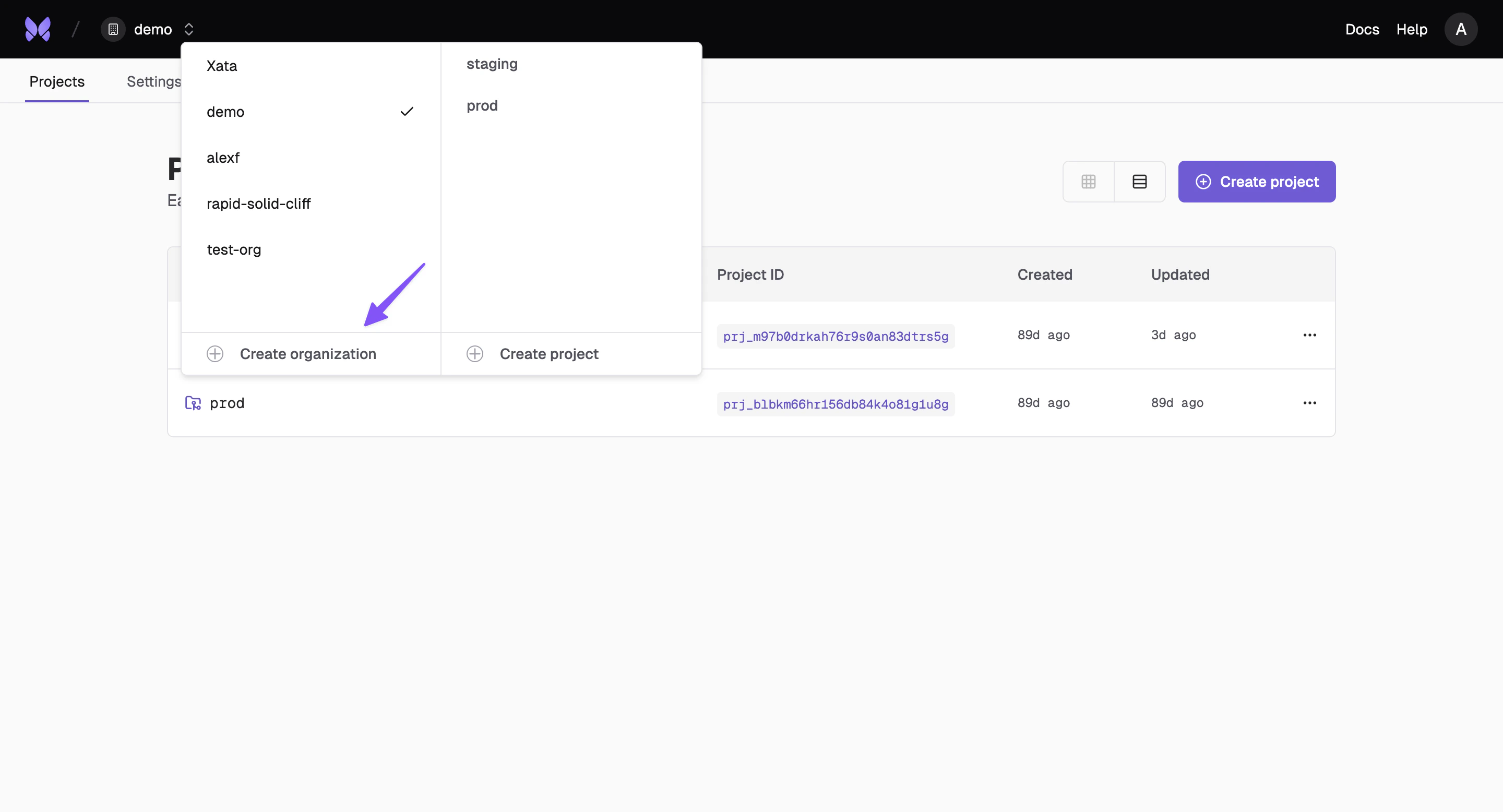 Create organization interface