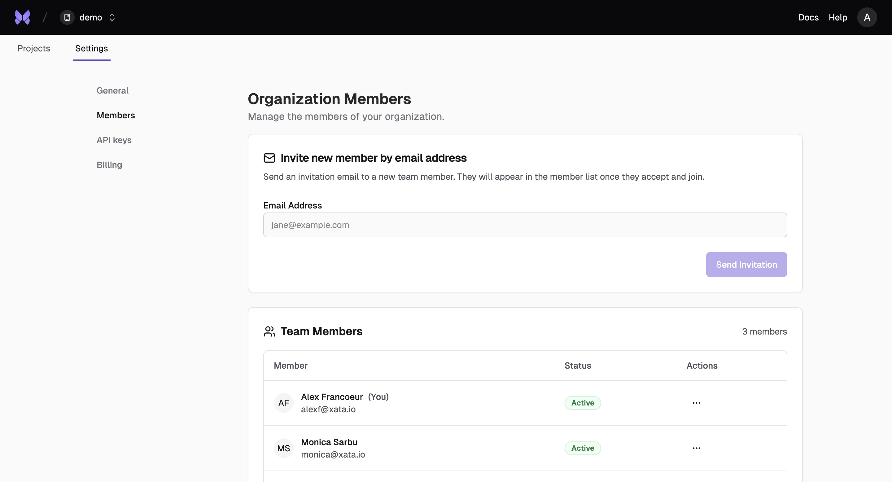 Invite members interface
