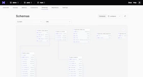 Database schemas interface showing table structure, relationships, and schema management tools