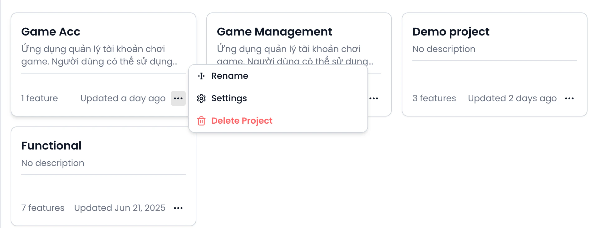 Project management actions
