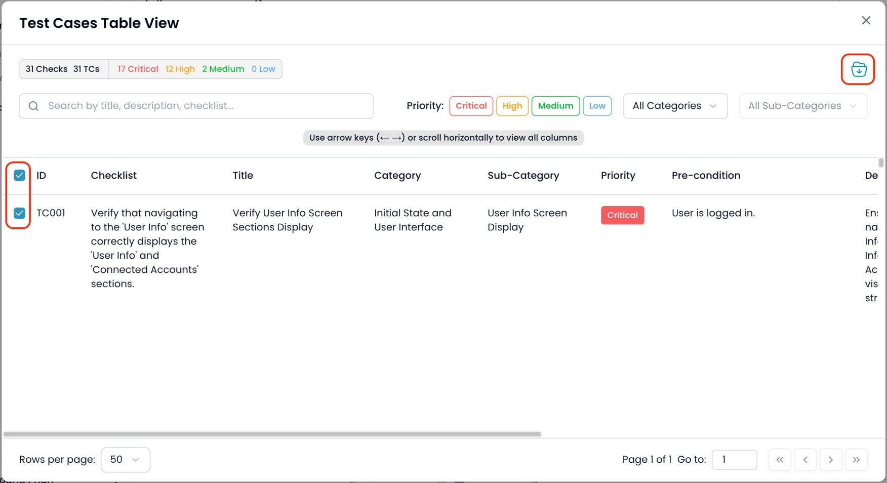 Testcase Table View Export Jp