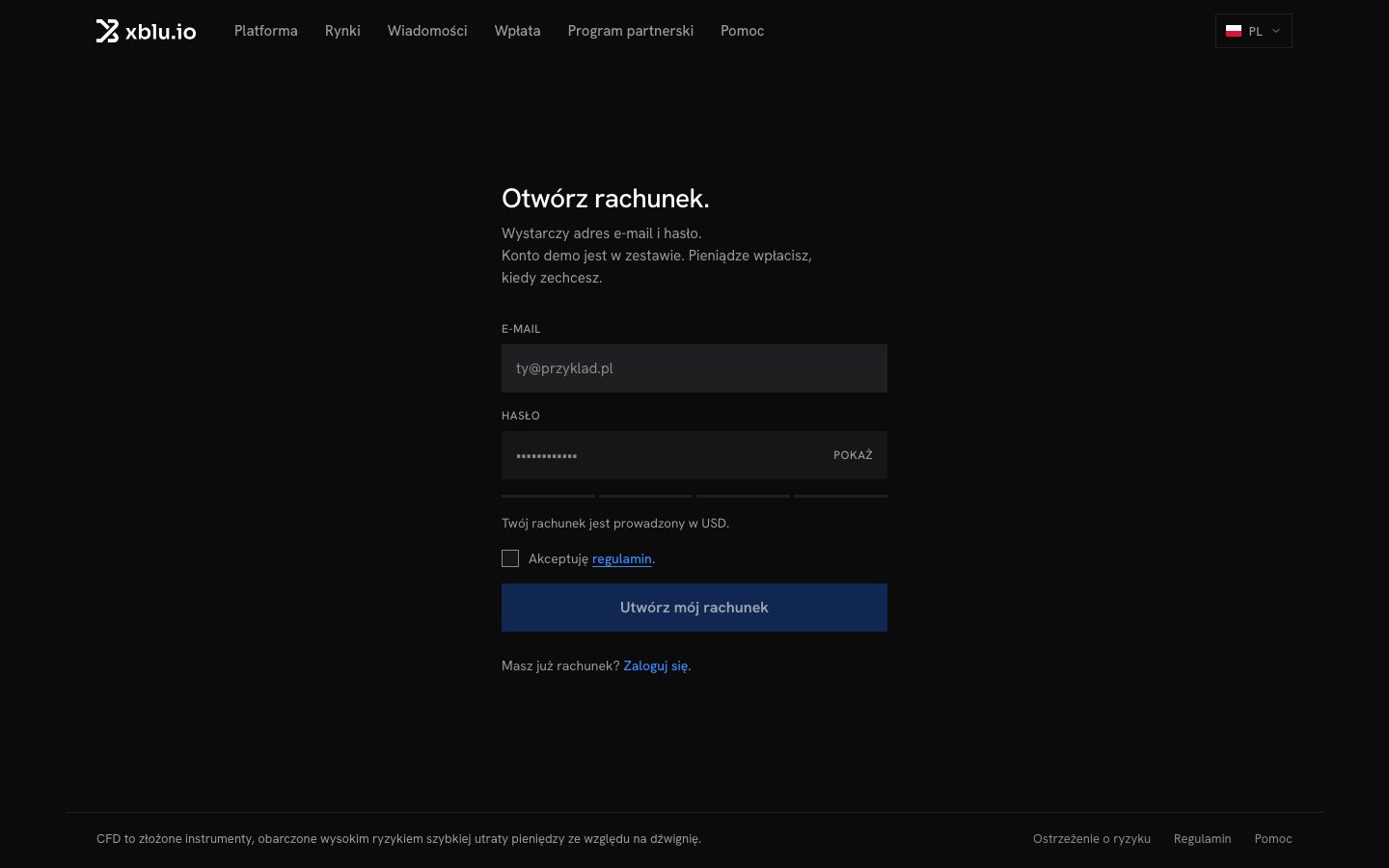 Formularz Otwórz rachunek