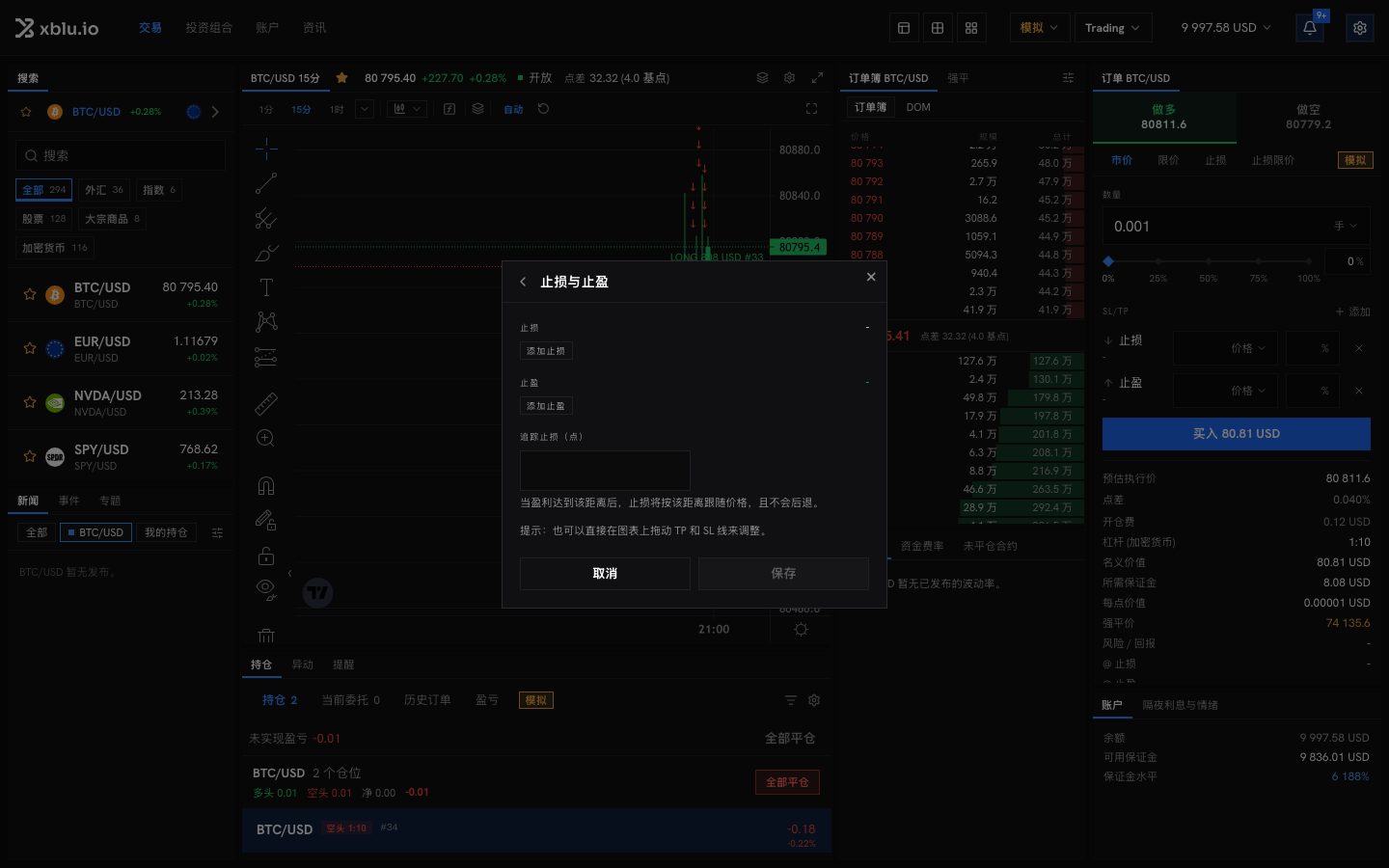 止损和止盈对话框