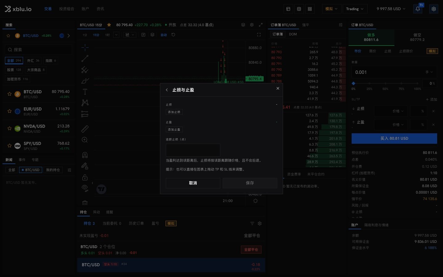 止损和止盈对话框