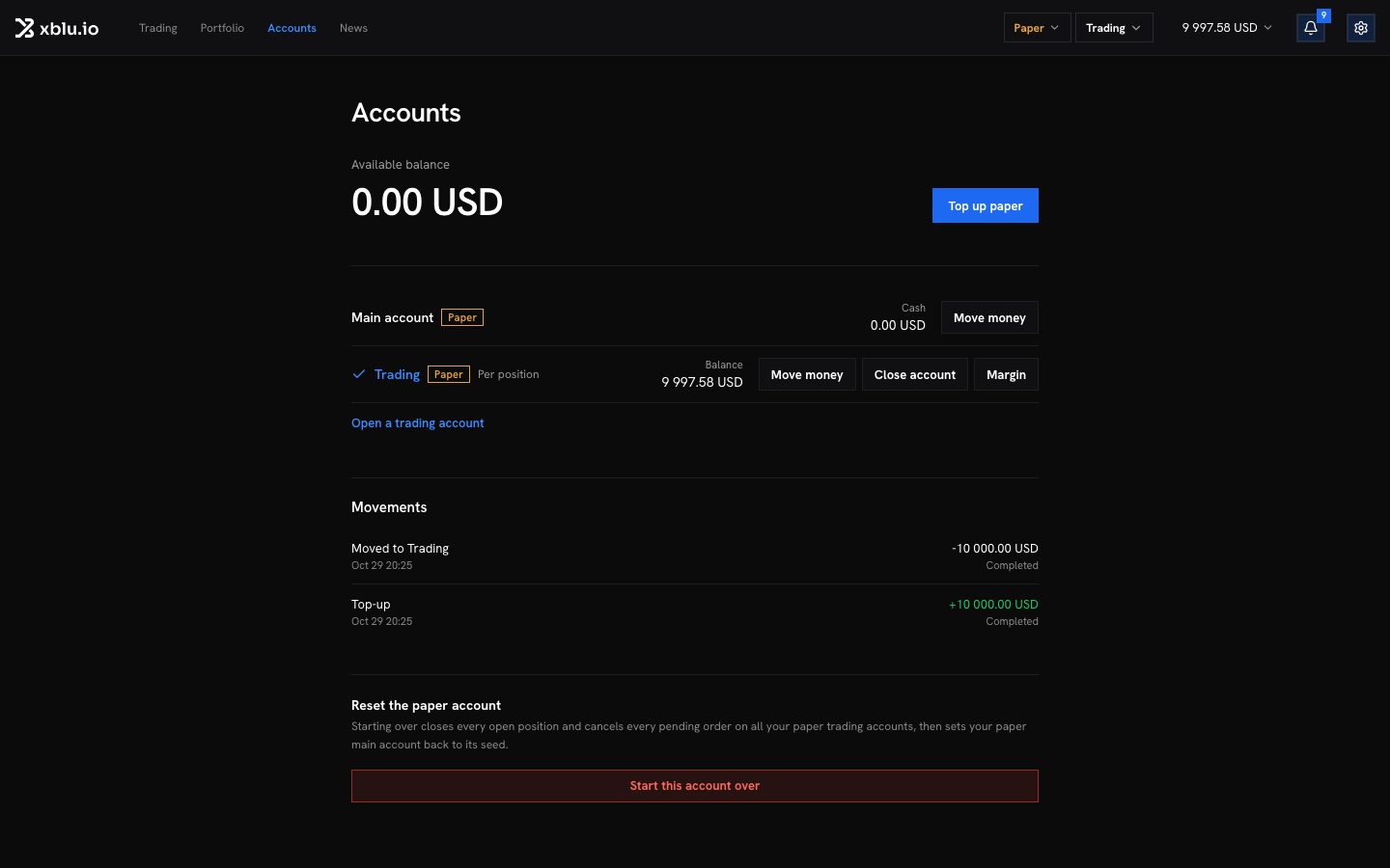 The Accounts page