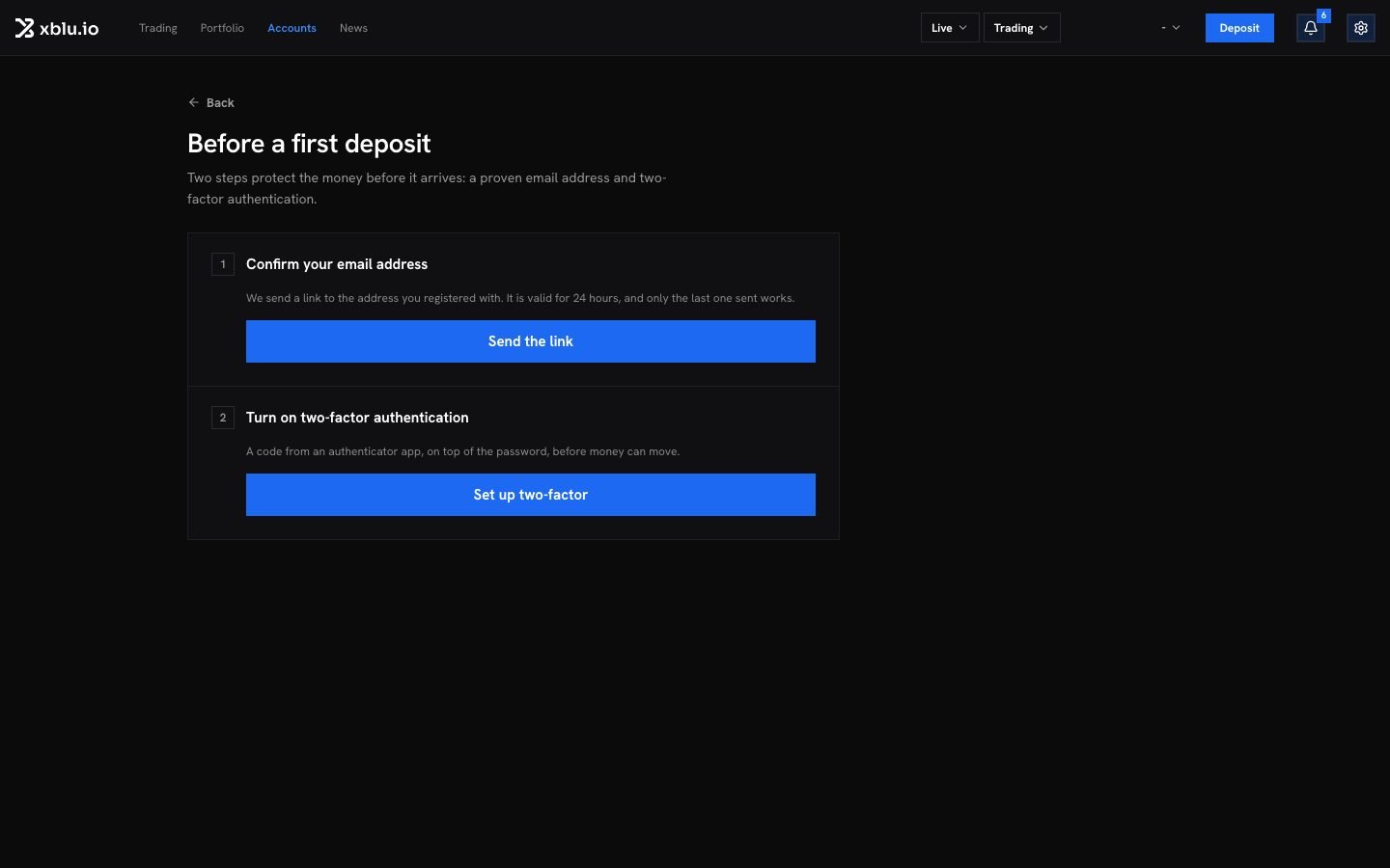 The Before a first deposit steps