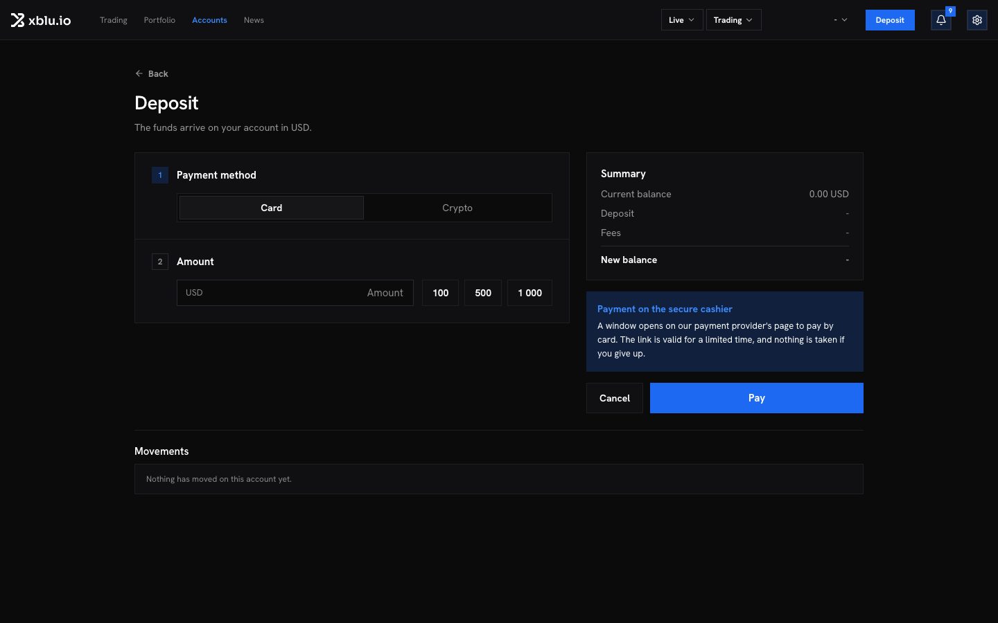 The deposit page